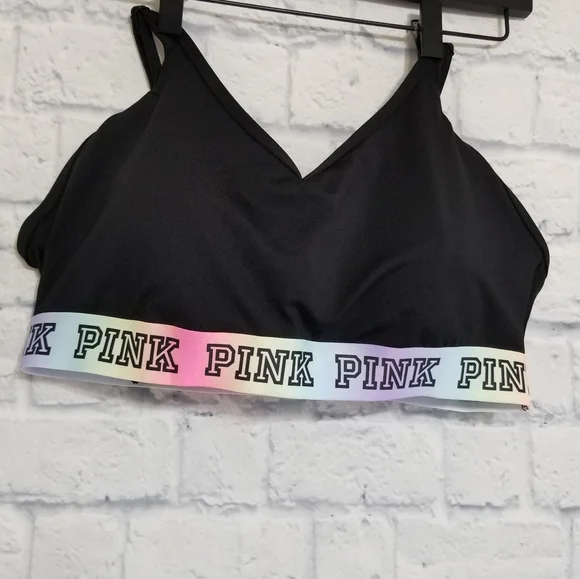 PINK Victoria's Secret Black Ultimate Sports Bra Strappy Bralette Logo New Large - Picture 3 of 16